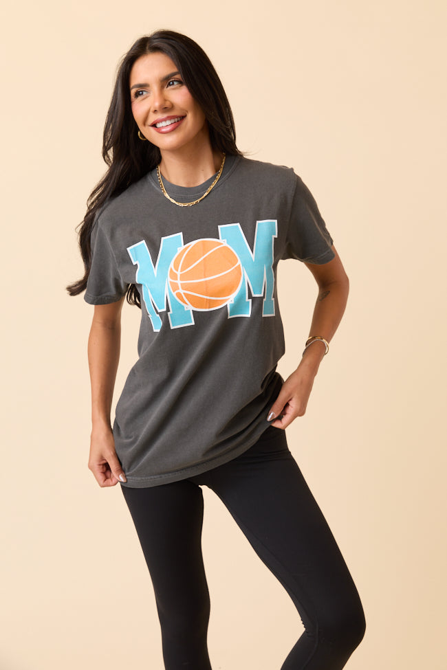 Mom Block Basketball Dark Grey Graphic Tee - Image 3