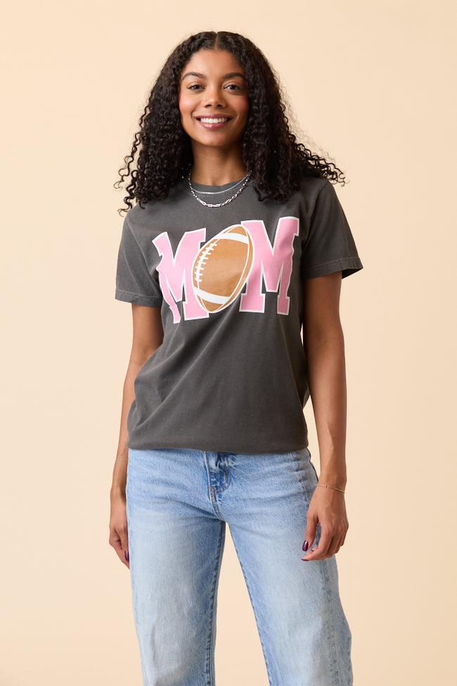 Mom Block Football Dark Grey Graphic Tee - Image 2