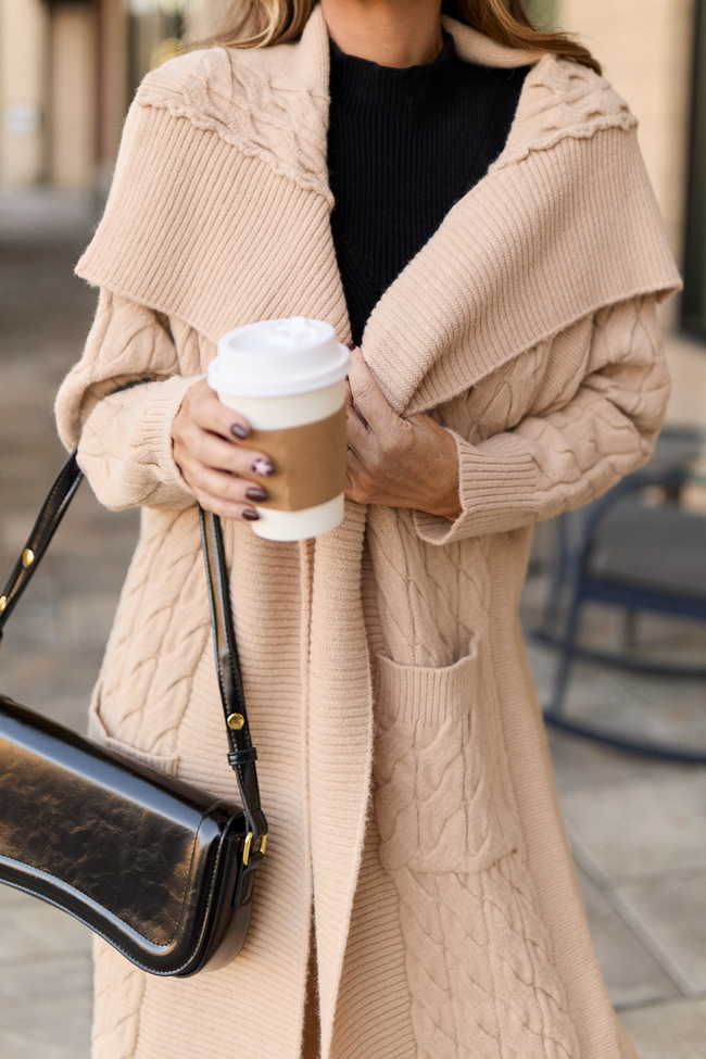 Parker Taupe Cable Knit Duster Cardigan Amber Massey X Pink Lily - Image 4