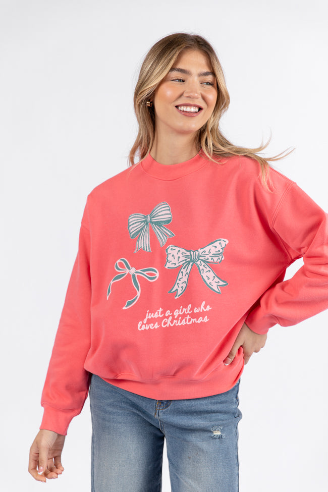Just A Girl Who Loves Christmas Light Red Graphic Sweatshirt