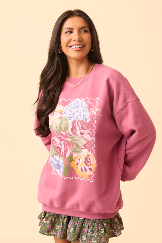 Floral Stamp Rose Graphic Sweatshirt - Image 2