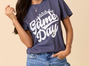 Game Day Script Navy Blue Graphic Tee