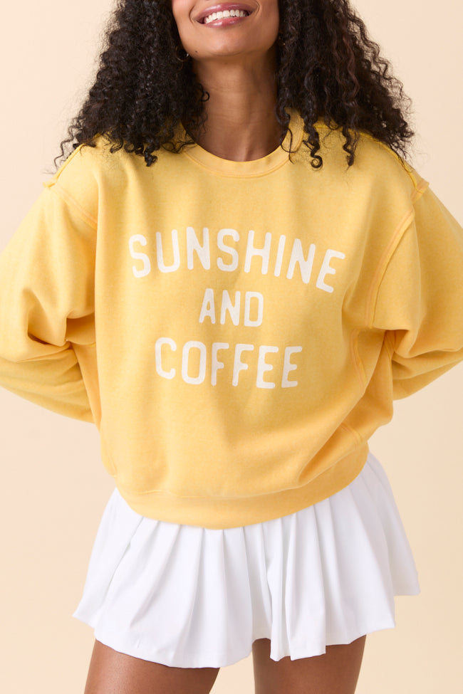 Sunshine and Coffee Yellow Raw Hem Fleece Graphic Sweatshirt - Image 2