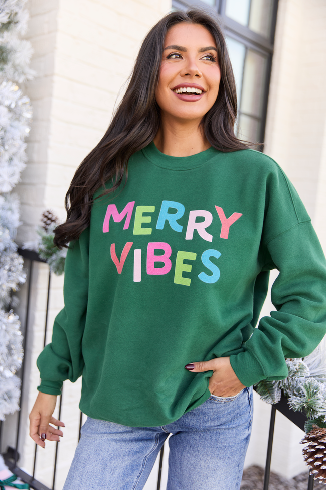 Merry Vibes Evergreen Graphic Sweatshirt