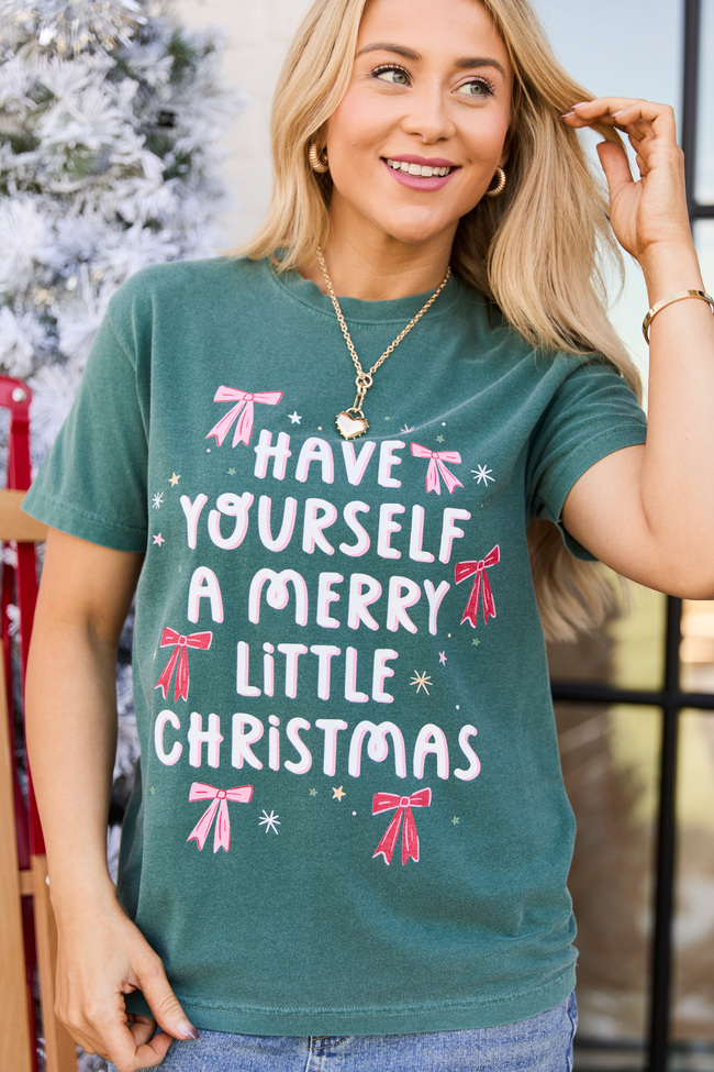 Merry Christmas Bows Dark Green Graphic Tee - Image 3
