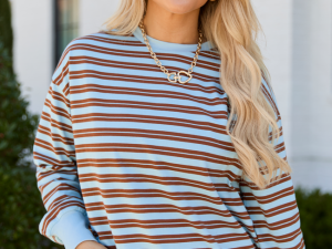 Easton Blue And Brown Striped Pullover