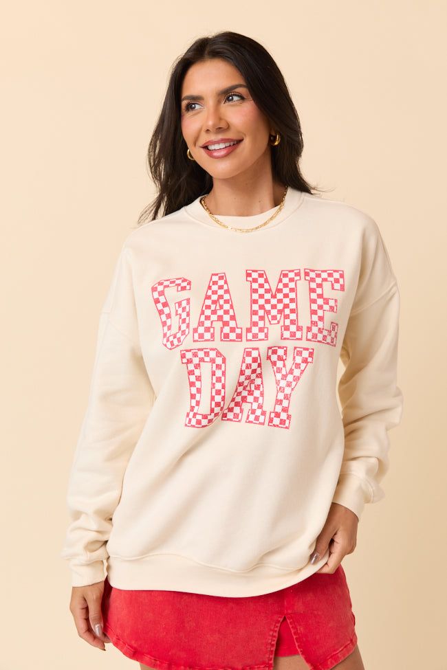 Checkered Red Game Day Cream Graphic Sweatshirt - Image 5
