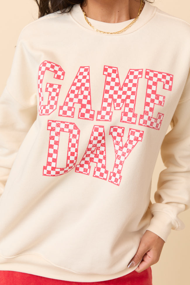 Checkered Red Game Day Cream Graphic Sweatshirt - Image 2