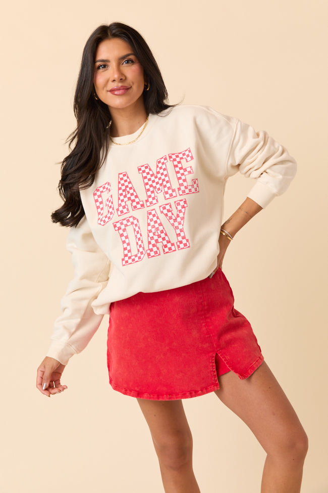 Checkered Red Game Day Cream Graphic Sweatshirt - Image 4