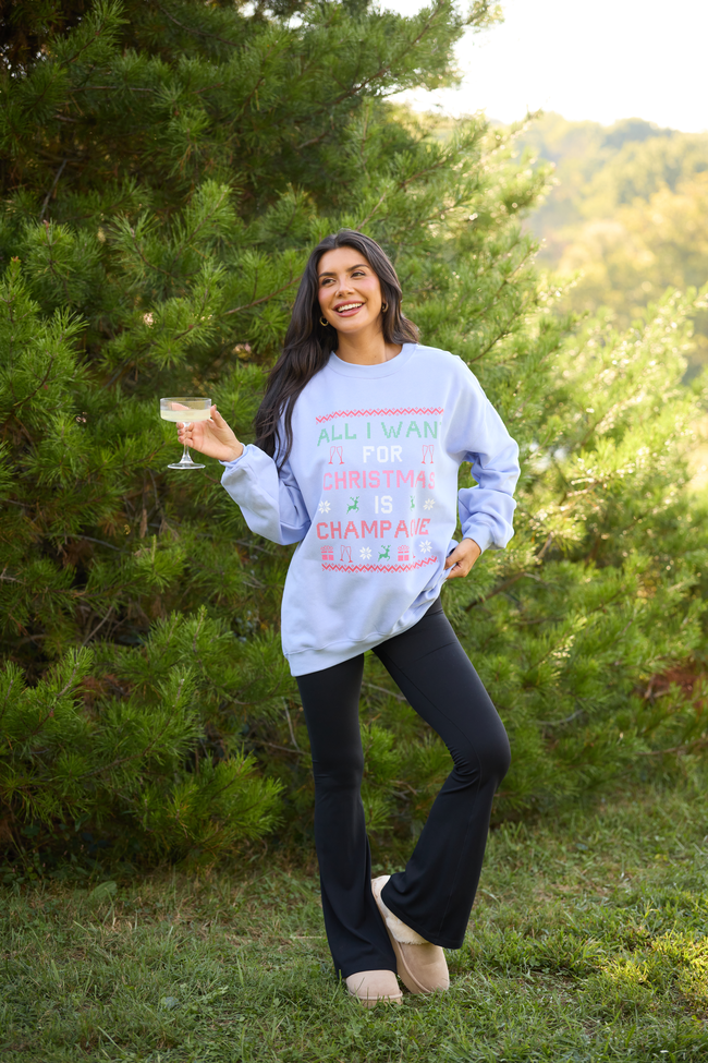 All I Want For Christmas Is Champagne Periwinkle Graphic Sweatshirt - Image 2