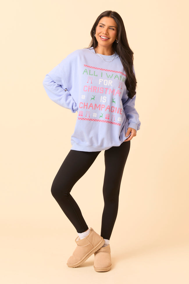 All I Want For Christmas Is Champagne Periwinkle Graphic Sweatshirt - Image 4