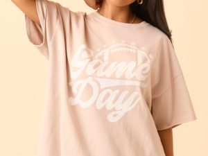 Game Day Script Taupe Oversized Graphic Tee