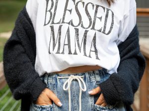 Blessed Mama White Graphic Tee Emily Fauver X Pink Lily