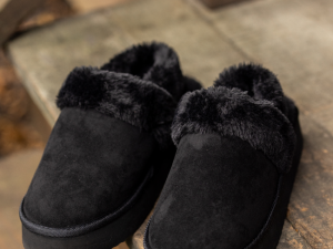 Greer Black Slingback Platform Slippers