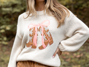 Lucille Boots and Bow Pullover Sweater FINAL SALE