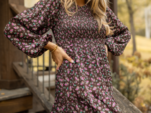 Stephanie Brown Floral Smocked Mini Dress