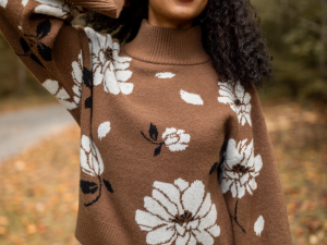 Kayla Brown Floral Turtleneck Sweater