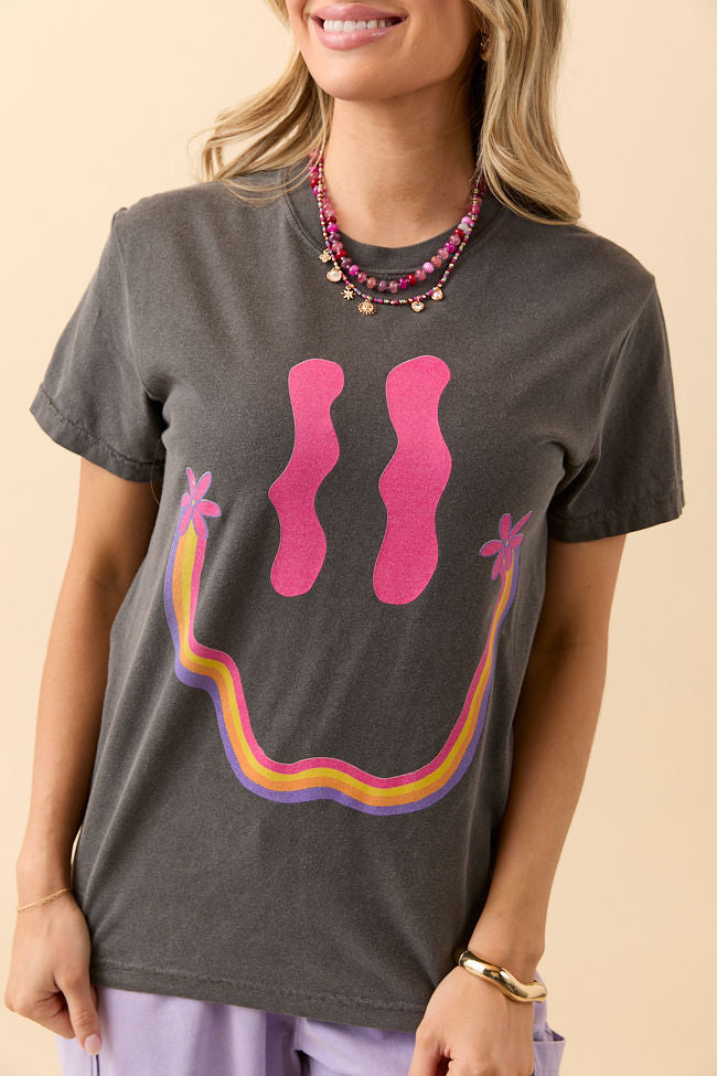 Retro Smiley Dark Grey Graphic Tee - Image 2