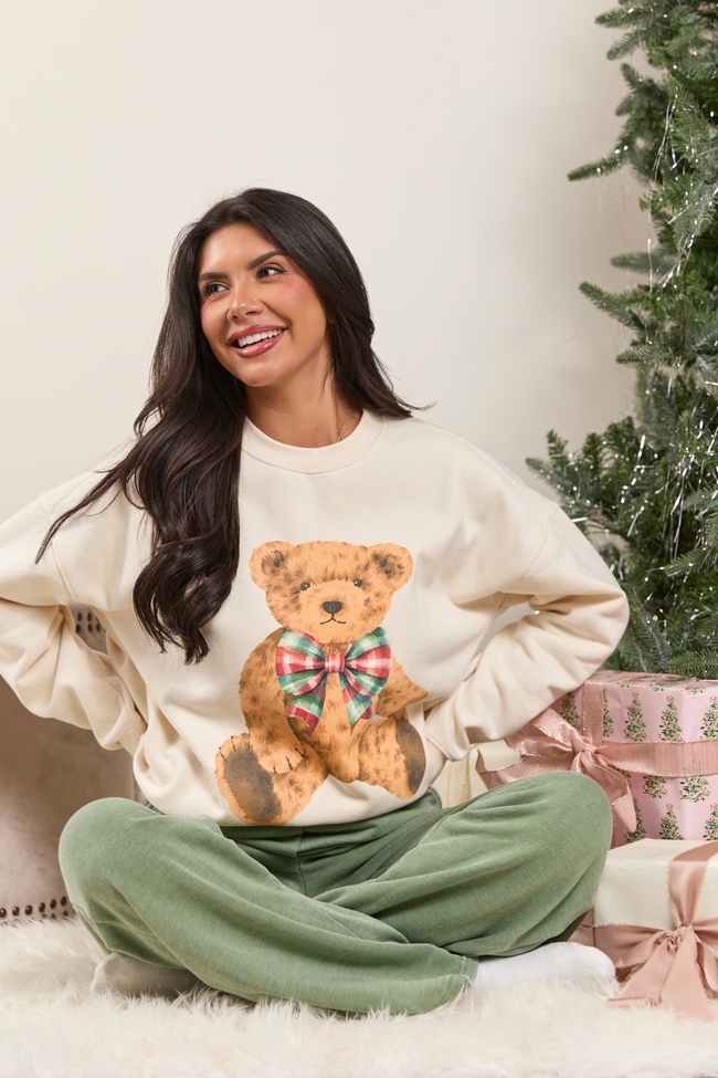 Christmas Vintage Teddy Bear Cream Graphic Sweatshirt