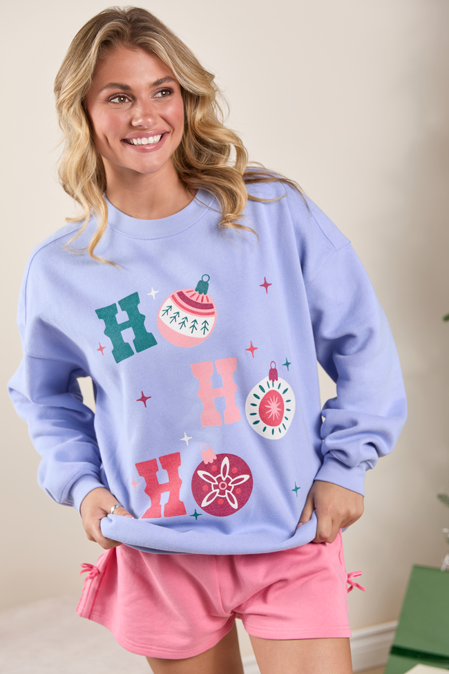 Ho Ho Ho Ornament Periwinkle Graphic Sweatshirt - Image 3