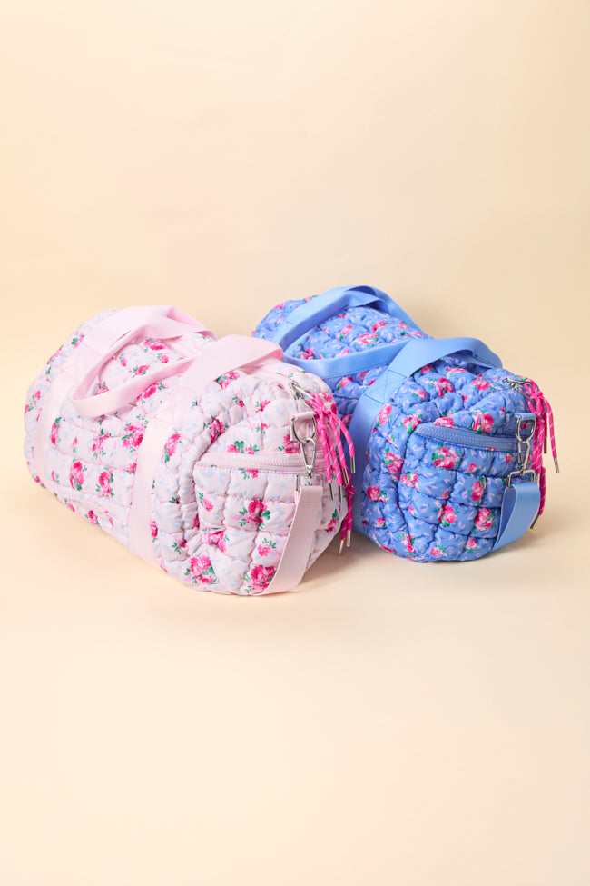 Haylie Blue Floral Quilted Duffle Bag - Image 6