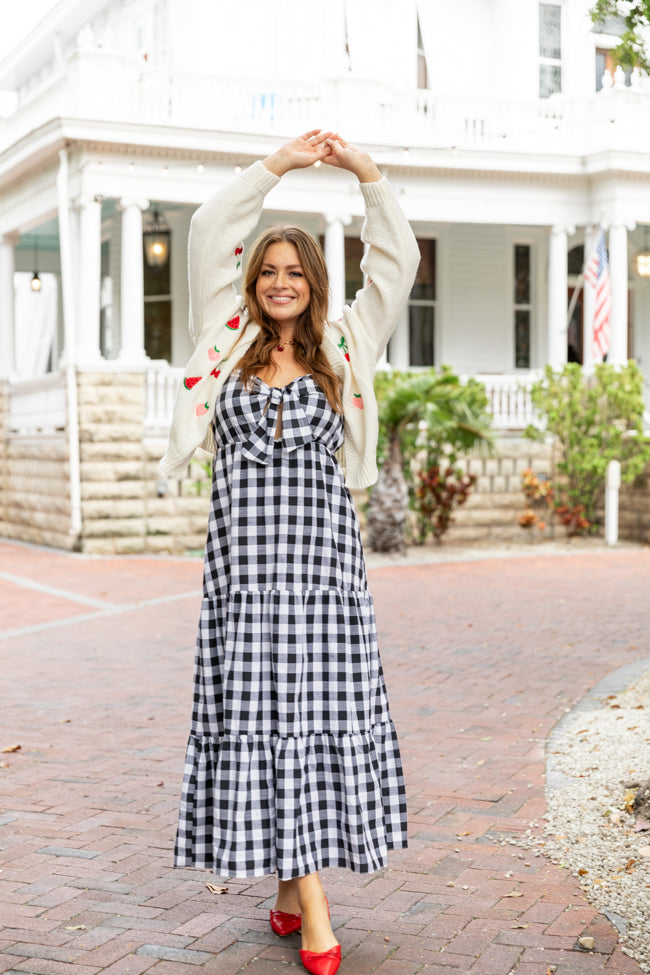 Checked Out Black and White Gingham Tie Front Maxi Dress FINAL SALE