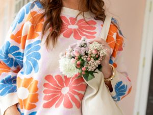 Gracious Gardens Blue Multi Block Floral Sweater FINAL SALE