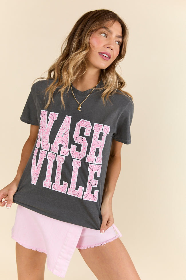 Nashville Block Bandana Printed Dark Grey Graphic Tee