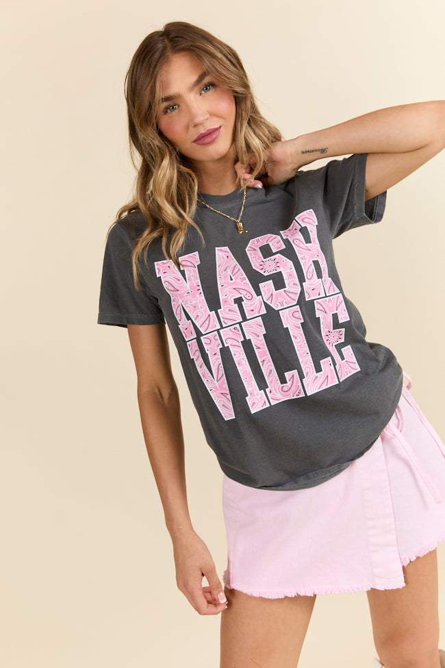 Nashville Block Bandana Printed Dark Grey Graphic Tee - Image 2