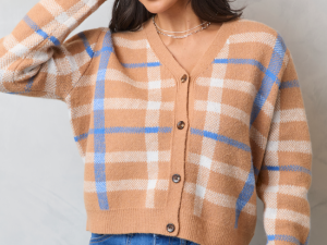 Sheila Brown Multi Plaid Cropped Cardigan