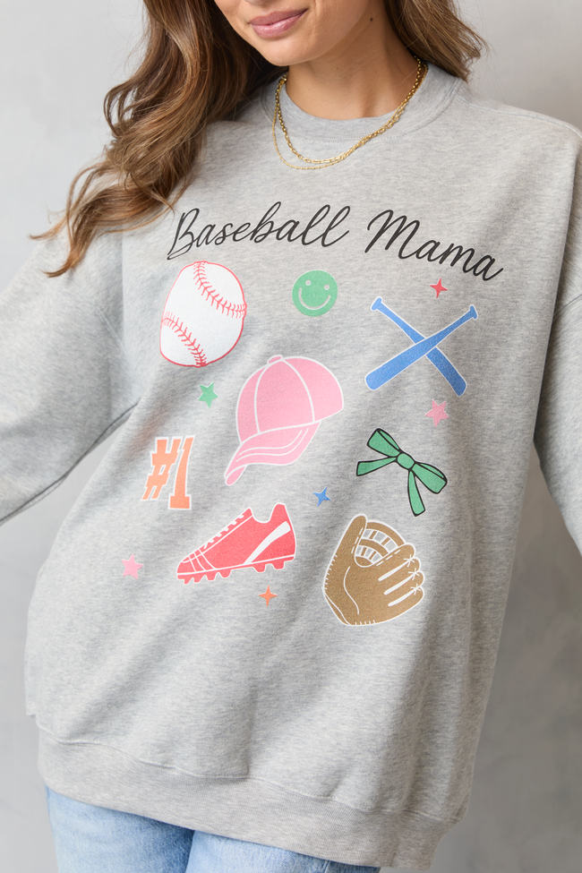 Baseball Mama Icons Light Grey Graphic Sweatshirt - Image 2
