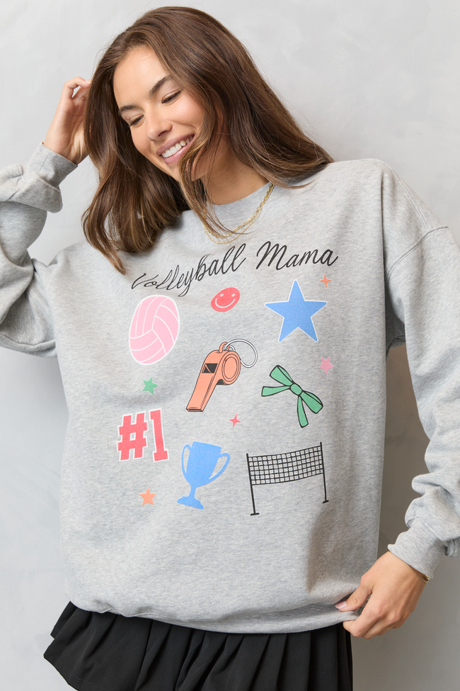 Volleyball Mama Icons Light Grey Graphic Sweatshirt