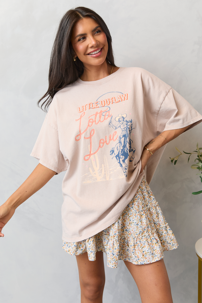 Little Outlaw Lotta Love Taupe Oversized Graphic Tee - Image 3