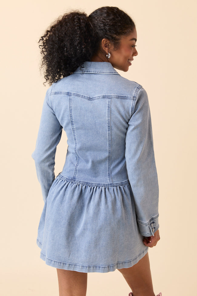 My Favorite Medium Wash Long Sleeve Button Front Mini Dress - Image 8