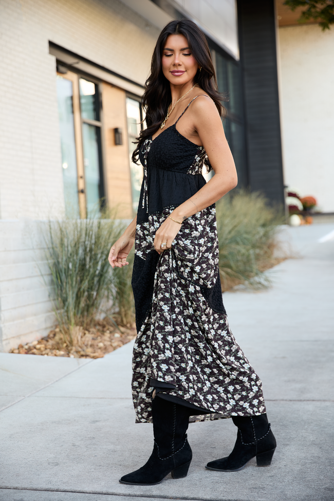 Irene Black Patchwork Maxi Dress - Image 3