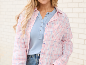 Rory Pink and Blue Plaid Button Down Top