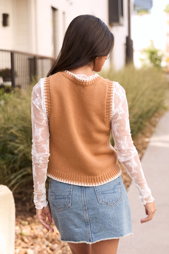 Selah Sleeveless Brown Western Sweater Vest - Image 5