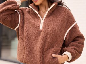 Lacey Brown Half Zip Sherpa Pullover