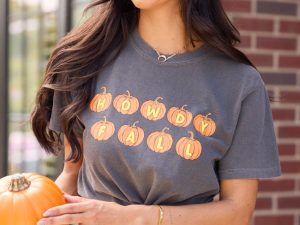 Howdy Fall Pumpkin Dark Grey Graphic Tee