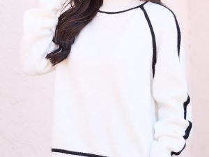 Bowie Cream and Black Trim Mock Neck Pullover