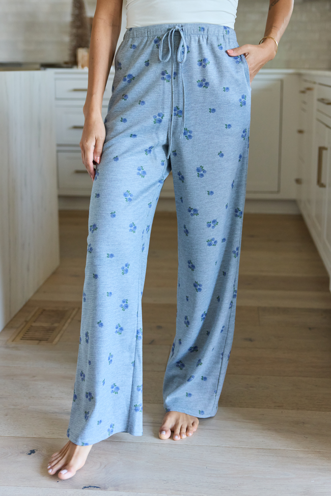 Lainey Waffle Knit Blue Floral Pajama Pants - Image 2
