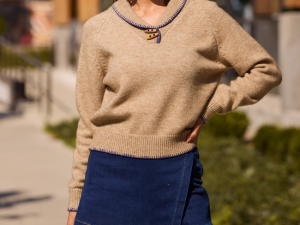 Nettie Brown V-Neck Toggle Button Sweater