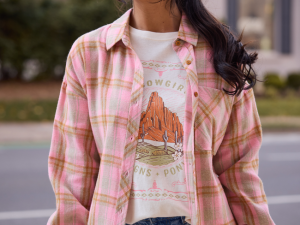 Rory Pink And Brown Plaid Flannel Top