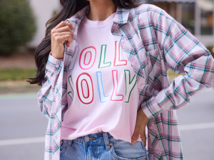 Rory Pink And Green Holiday Plaid Flannel Top