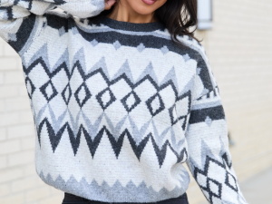 Alanah Blue and Grey Argyle Crewneck Sweater