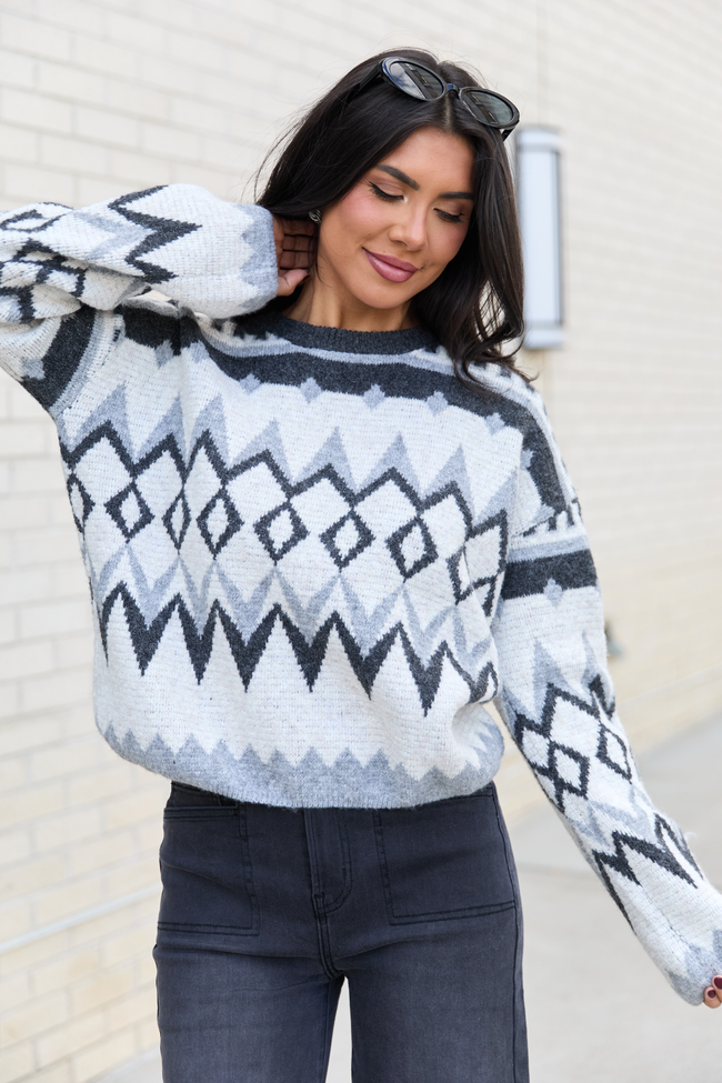 Alanah Blue and Grey Argyle Crewneck Sweater