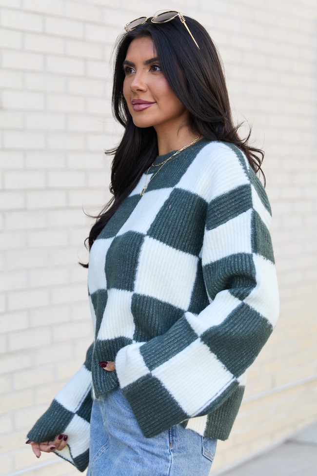 Raylee Green Checkered Crewneck Sweater - Image 3