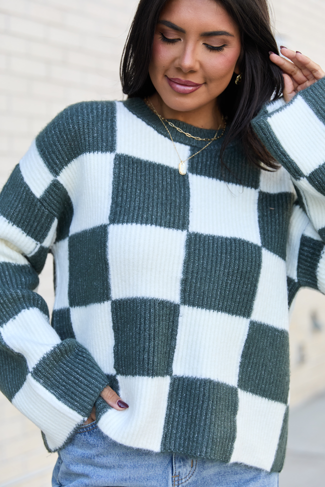 Raylee Green Checkered Crewneck Sweater - Image 5