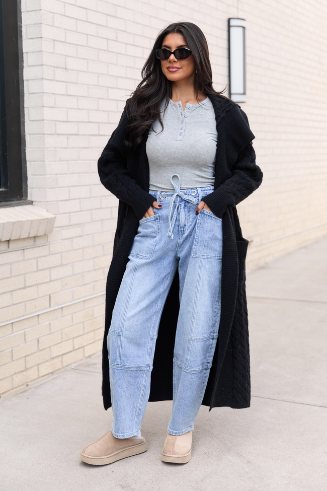 All The Better Grey Ribbed Knit Henley Long Sleeve Tee - Image 2