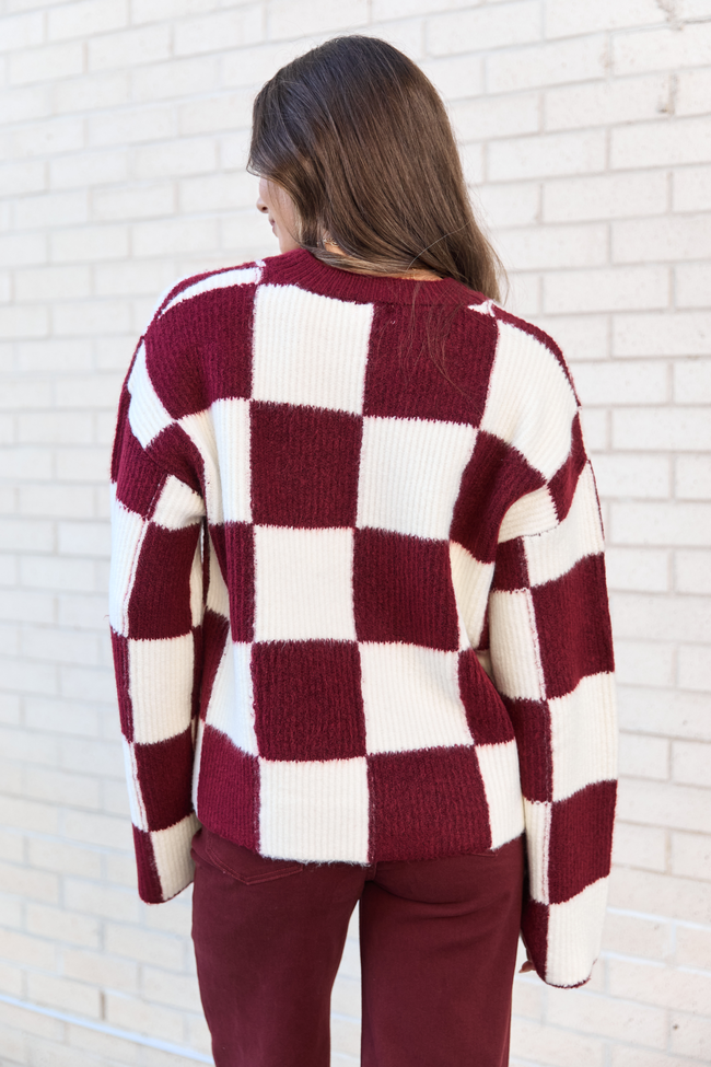 Raylee Burgundy Checkered Crewneck Sweater - Image 5